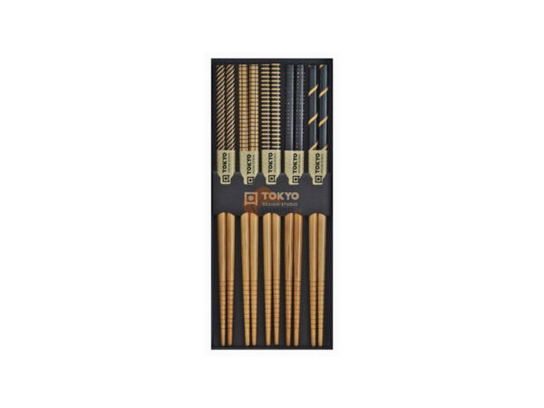 Tokyo Design Studio Čínské jídelní hůlky - Black Stripe 5 párů