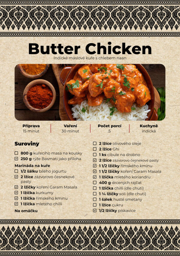 ROSELAN Recept na přípravu Butter Chicken